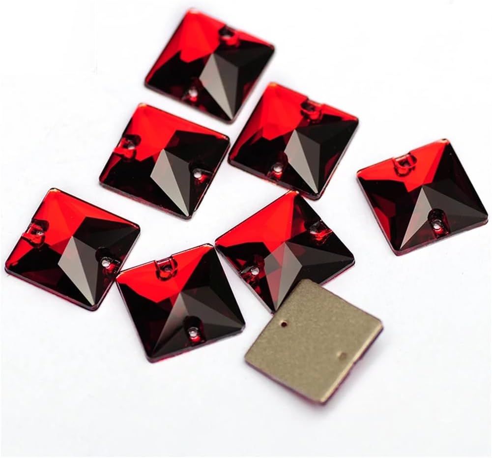 Square Crystal Sewing Flat Back Glass Stones Loose Strass Sew On Rhinestones for Needlework Siam 22mm 24Pcs