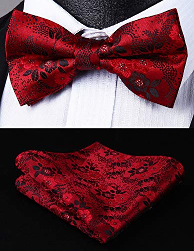 Image of HISDERN Suspenders for Men Paisley Floral Bow tie Suspender Pocket Square Sets Adjustable Y Shape 6 Clips Wedding Braces