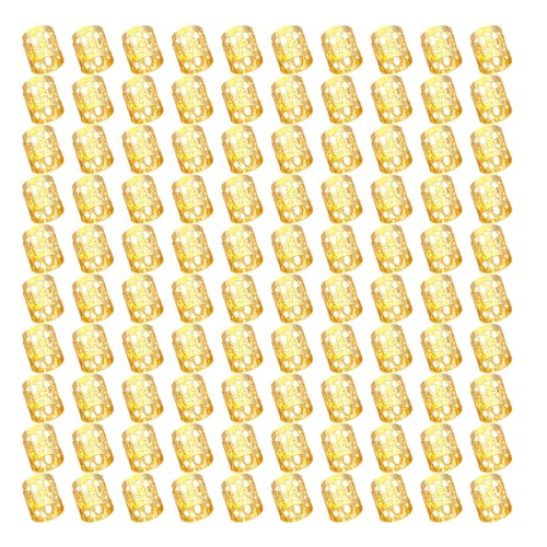 100 Piezas Anillos de Trenza de Pelo, Adornos para el Pelo, Accesorios para Pelo Trenzas，Ajustables Metálicos para el Cabello, Joyas de Pelo Trenzado, para Decorar el Cabello de Hombres y Mujeres（Dora
