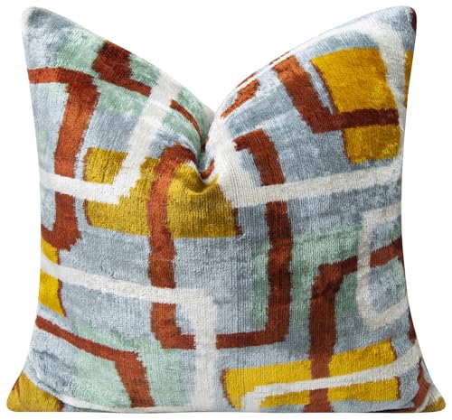 CANVELLO Handmade Velvet Throw Pillow with Modern Geometric Design, Multicolor