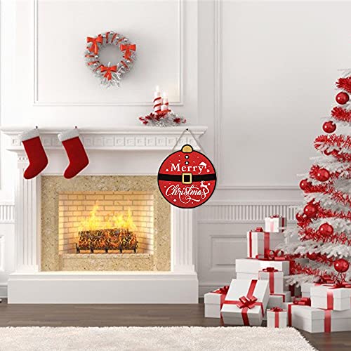 Christmas Decorations Rustic Santa Belt Shaped Wood Sign Plaque (12"X 11"), Merry Christmas Vintage Wall Door Decor Art Sign, Wooden Hanging Sign Decor For Home Garden Living Room Christmas Gift #TOP2