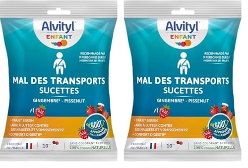 Alvityl Pack de 10 Sucettes Mal des Transports Trajet Calme/Serein