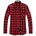 Men's Long Sleeve Plaid Flannel Shirt N056 Red Black Asian XL - US M