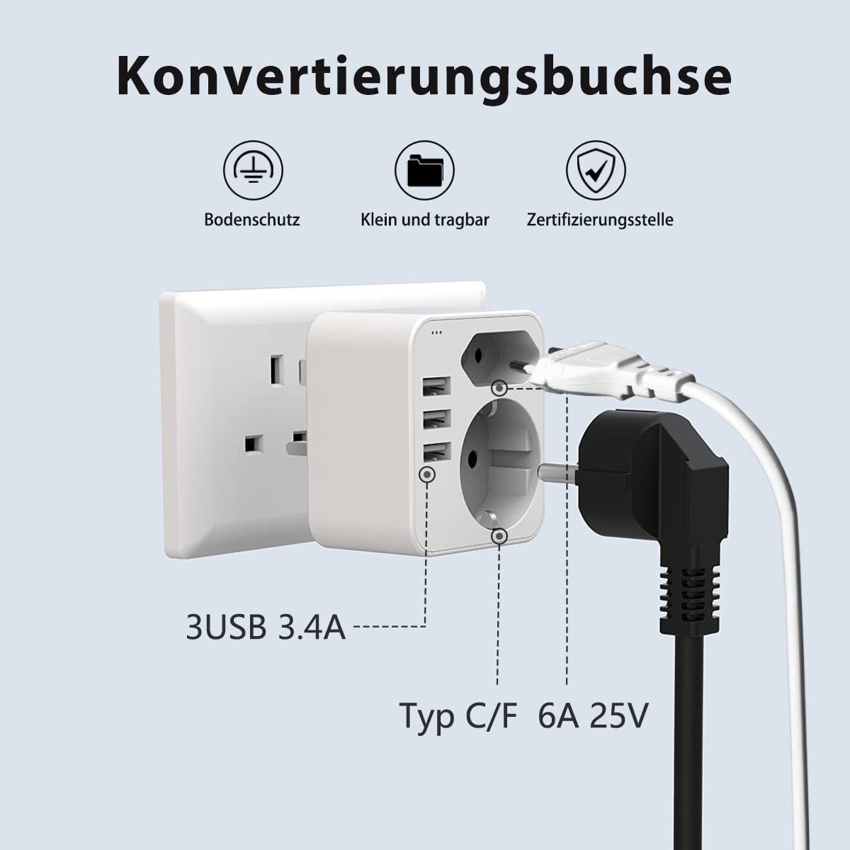 VGUARD [1 Pack] Adattatore Da Europa A Regno Unito, Confezione Adattatore Da UE A Regno Unito Adattatore Da 2 Pin A 3 Pin Per Dispositivo Elettronico Da Viaggio - Bianco - Foto 4