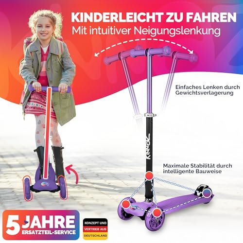 kinnaz Two, Roller für Kinder ab 5 Jahre, faltbar, stufenlos Höhe einstellbar, LED Räder, Ersatzteilservice, Kinderroller, Scooter, 6 7 8 9 Jahre, Schulkind, Junge Mädchen, Hamburg Händler
