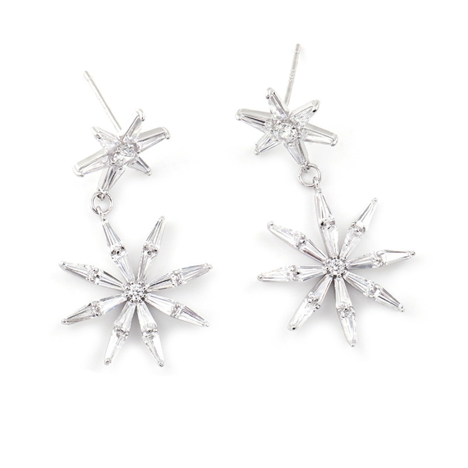 Epinki Orecchini Pendenti Lunghi Donna Oro Bianco 9K/14K/18K Fiore con Moissanite Trapezoidale Orecchini