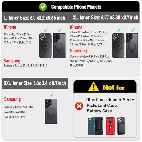 ykooe Genuine Leather Phone Holster Compatible with iPhone 17 Pro Max, Samsung Galaxy S25/S24/S23/S22/S21 Ultra A16 A26 A35 A36 A55 A56 -Belt Clip and Magnetic Closure,Dark Brown,XXL - Thumbnail 2