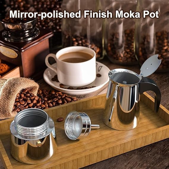Image of Portable Stainless Steel Stove Top Espresso Coffee Maker Percolator Moka Pot Italian /Espresso /Decoction Coffee /Mocha /South Indian Filter Kaapi Home Machine (Silver) ((4-CUP) (200ML))