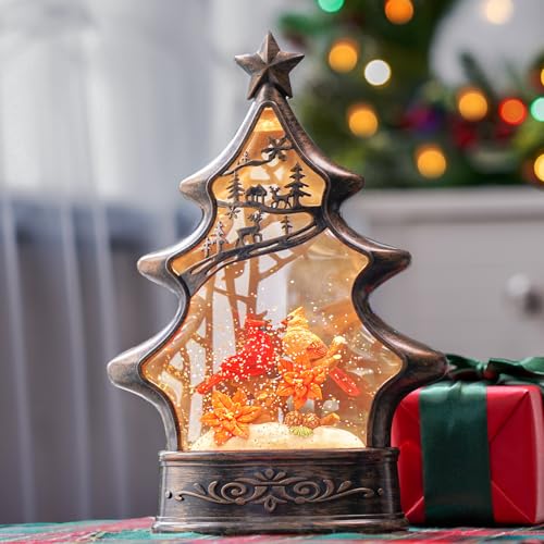 11.2-inch Snow Globe Light & Cardinal Birds,USB/Battery Powered Timed Music Box, Christmas Home Decor Gift