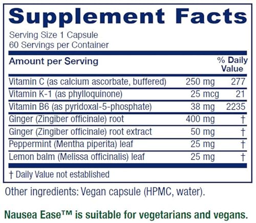 Vitanica Nausea Ease, Supports The GI Tract Due to Morning Sickness, Digestive Support, Vegan, 60 Capsules - Image 3