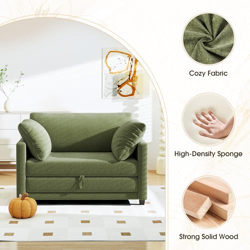 51" Convertible Loveseat Sofa Bed, 2 in1 Folding Sofa Bed, Loveseat Sleeper Sofa for Small Spaces, Fold Out Floor Couch with 2 Pillows for Apartment, Living Room & Guest Room, Green Chenille Fabric - Image 8
