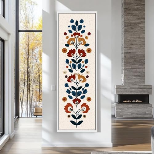 Peinture florale sur grande toile verticale, tableau fin de qualité supérieure 50 x 150 cm