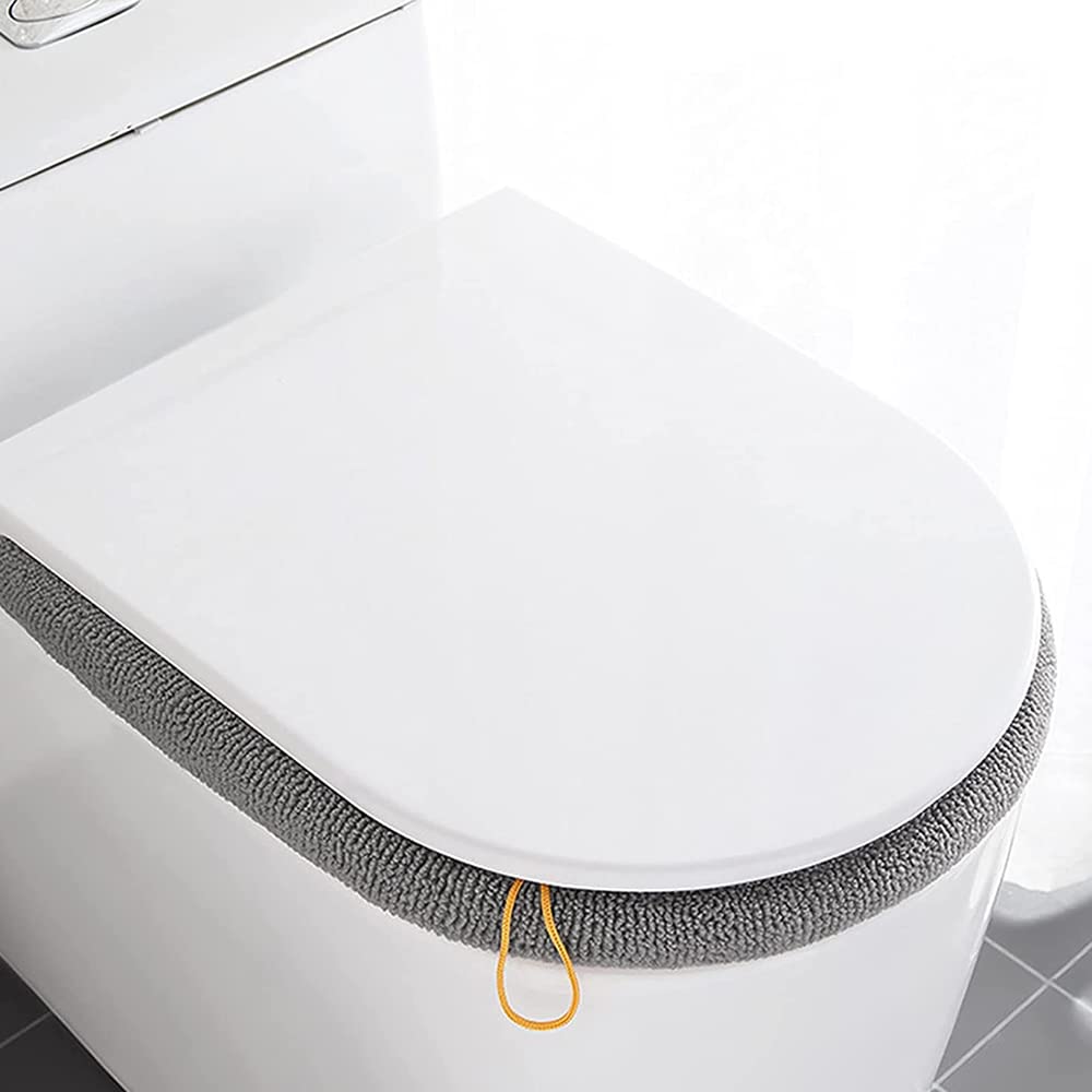 4 Pezzi Cuscino WC Universale, Cuscino per Sedile WC, Copriwater in Tessuto, Copriwater Tappetino, con Anello di Fissaggio, Spessa e Morbida, Estensibili, Lavabile, per la Maggior Parte dei WC