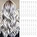 TOFAFA 16 Pcs Colored Hair Extensions Curly Wavy Clip in Synthetic Hairpiece Streak for Girls Women Kid, Multi-colors Party Highlights (White)