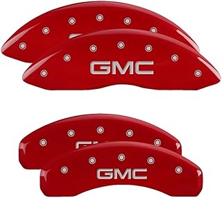 MGP Caliper Covers - Brake Caliper Covers Compatible with 2018+ GMC Sierra 1500 (Requires 18"+ Wheels) Powder-Coated Finish, 4 PCS Front and Rear (Red - GMC Engraving)