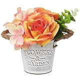 Briful Artificial Flowers in Vase, Fake Flowers Mixed Rose Hydrangea in 3.1x3.7 in. Metal Pot, Silk
