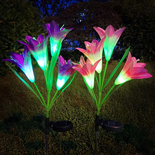 Solar Lawn Light Flower2 Packï¼ˆ6 Headsï¼‰ Lily Solar Energy Outdoor Garden Light, Garden Light Outdoor Decoration, Outdoor Light Pile,Solar energyStatue lampï¼Œ Garden Stakes Decorative,Lawn Gardenï¼ŒLily