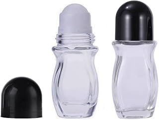2PCS 50ml/1.69oz Empty Clear Deodorant Glass Roller Bottles Refillable Massage Roll-On Bottles Containers with Plastic Roller Ball and Black Cap for DIY Deodorant Massage Oil Aromatherapy