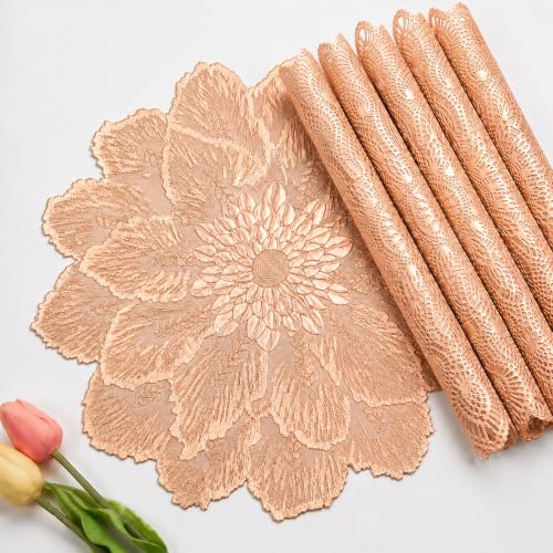 Image of Dakshya Industries Table Mat Set of 6 for Dining Table PVC Waterproof Placemats Heat Resistant Easy Clean, Copper