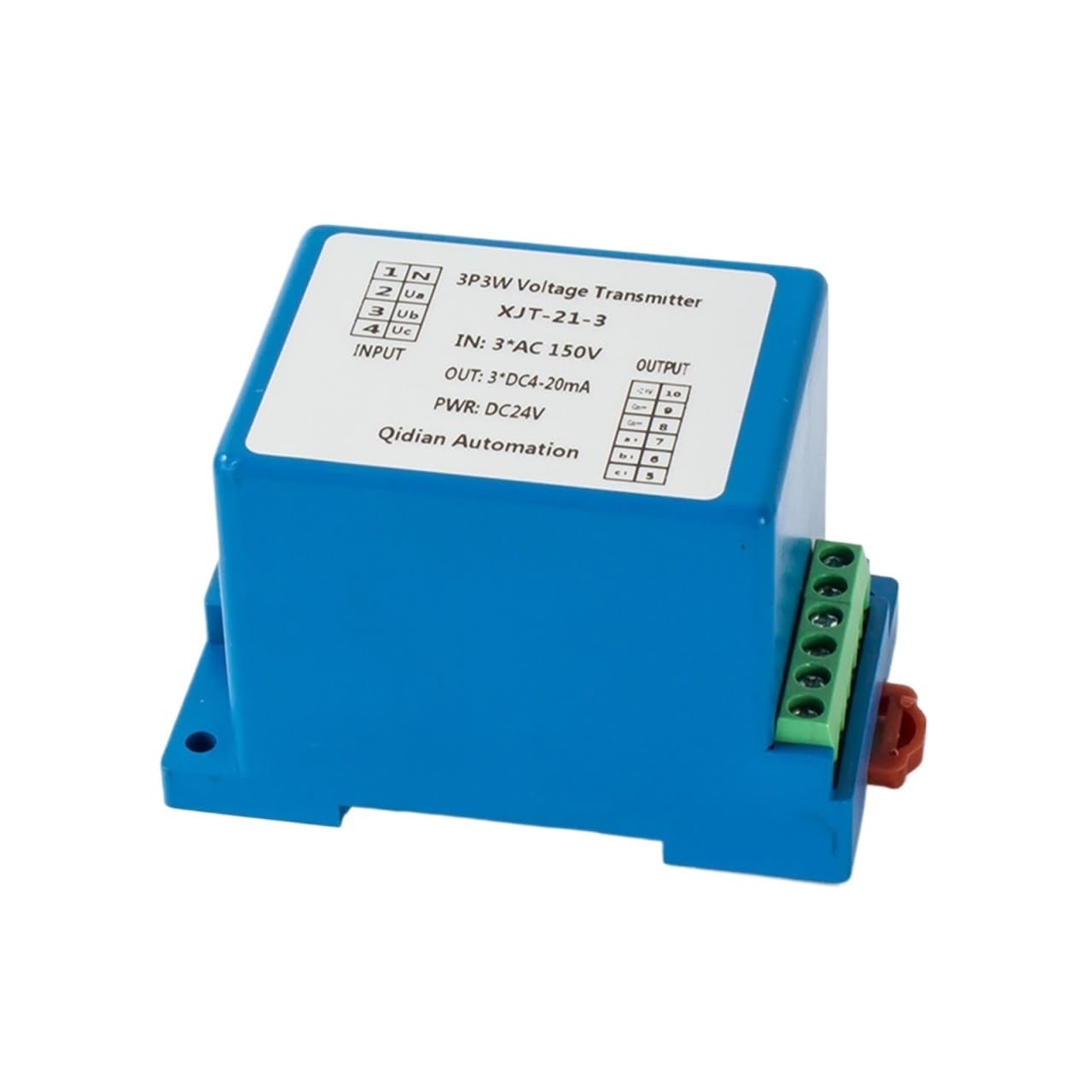 Transmetteur de tension CA 0-20V avec sortie 4-20mA et alimentation 24V CC pour rail DIN