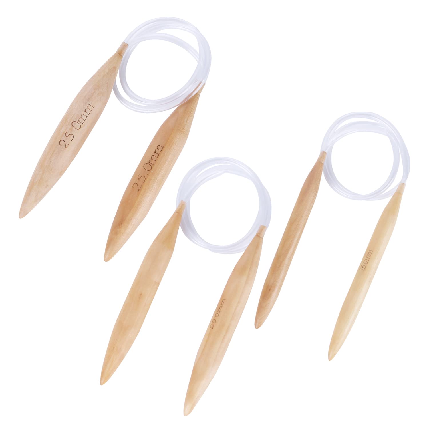 3 Pcs Jumbo Wooden Circular Knitting Needles Set Natural Wood Double Pointed Round Bamboo Needle with Cable for Chunky