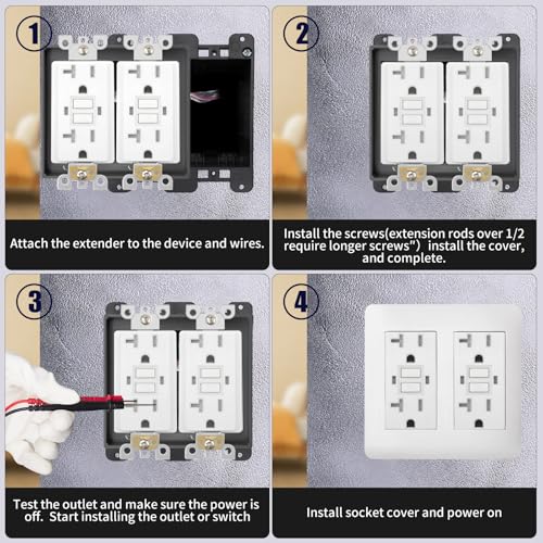 1/2” Double Gang Receptacle Outlet Box Extender,Gray Electric Boxes Extender for Outlets with Screws,Complies with Applicable Electrical Codes,3Pack