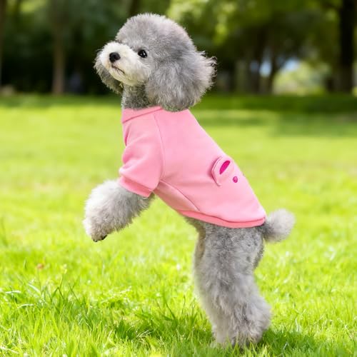 Image of Pink Cute Dog Sweater Soft Winter Clothes for Small Dogs, XS | Classic Pink Knit Pullover, Fall Winter Outfit, Elastic Cuffs, Holiday Party Matching, Machine Washable Sweatshirt for Pets