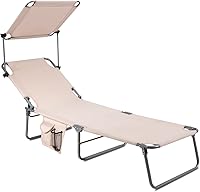 Vista 10 de COSTWAY Sillón plegable para exteriores, ajustable, para playa, piscina, reclinable, con sombrilla, color azul marino