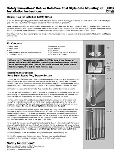 Safety Innovations No Hole Stairway Baby Gate Mounting Kit - Fits Posts from 2 3/4 inches to 3 5/8 inches Wide with Square or Round Tops - No Adhesives On Or Screws in Your Posts, (2-Pack)