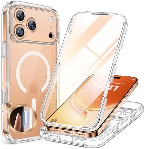 miracase 360 Grad für iPhone 17 Pro Hülle mit Magsafe, Eingebaut Glas Schutzfolie, Komplettschutz HandyHülle Magnetisch Stoßfest Case für iPhone 17 Pro Schutzhüllen 6,3 Zoll,klar