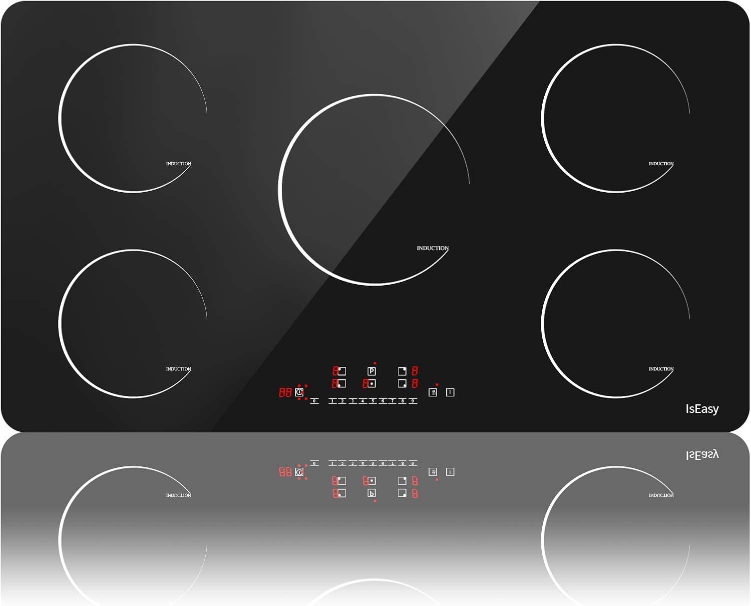 Piano Cottura a Induzione 9300W da Incasso, Fornello ad Induzione in Vetroceramica a 5 Piaste, Nero (5 Fornelli - L90cm)