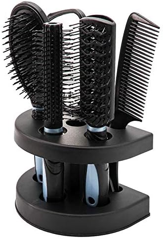 5pcs Hair Comb Set Professional Detangle Hair Brush Women Ladies Hair Care Massage Brush with Mirror and Holder Hair Styling Tools for Adults & Kids (Blue)