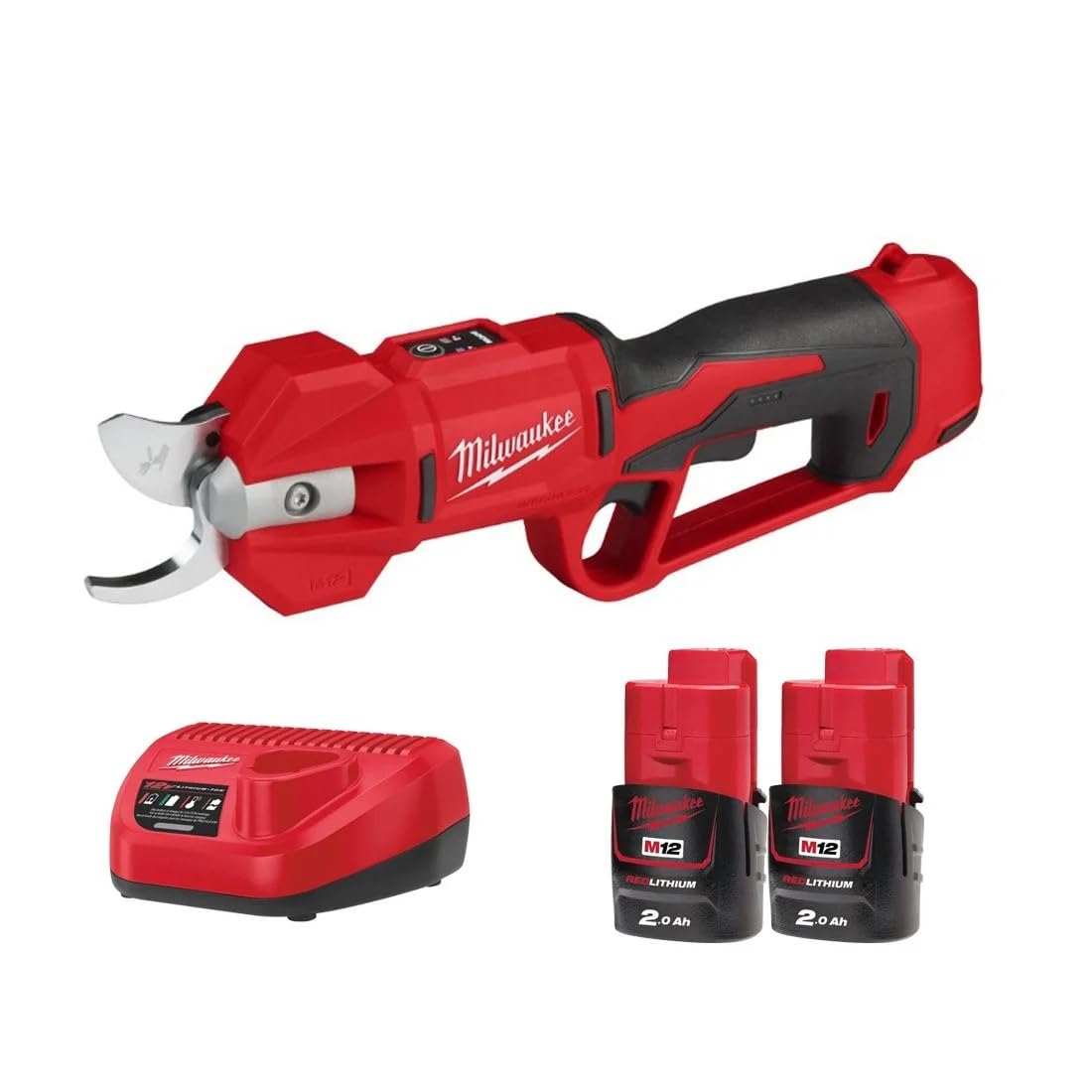 Milwaukee Red M12blprs-202 12V M12 Cordless Brushless Pruning Shears With 2 X 2.0Ah Batteries & Charger