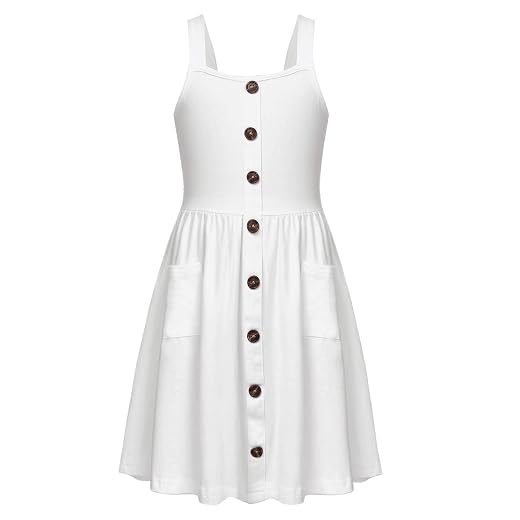Arshiner Girl's Spaghetti Strap Button Down Midi Sleeveless Summer Casual Sundress A-line Dress with Pockets
