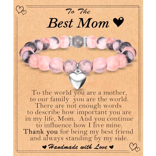 Image of Mothers Day Gifts for Mom Women, Christmas Valentines Day Easter Birthday Gifts Stocking Easter Basket Stuffers Beaded Bracelet Jewelry Gifts for Mom from Daughter Son, 7, Pink