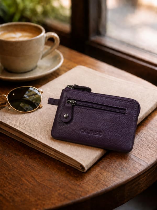 Image of CALFNERO Genuine Leather Key Case & Coin Pouch for Men & Women | Dual Zipper Key Holder with Built in Key Rings | Compact Coin Wallet & Everyday Carry Organizer