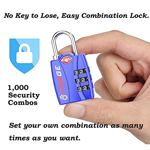Forge Tsa Luggage Combination Lock - Open Alert Indicator, Easy Read Dials, Alloy Body- Ideal For Travel, Lockers, Bags (Blue 4Pk) #TOP4