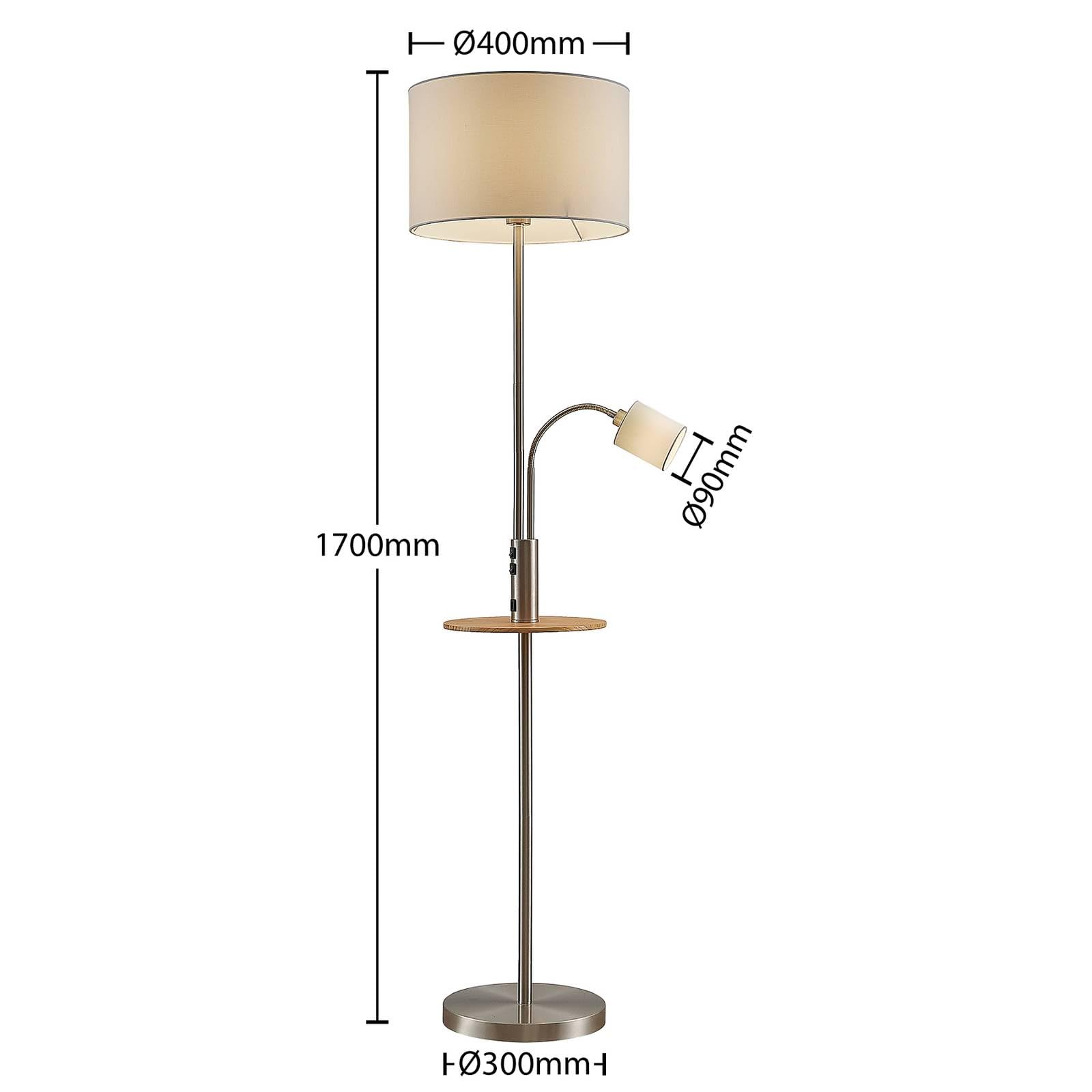 Lindby Lampadaire Zinia Avec USB - Abat-jour Tissu, Plateau Bois, 160 Cm, Noir/Beige - E27