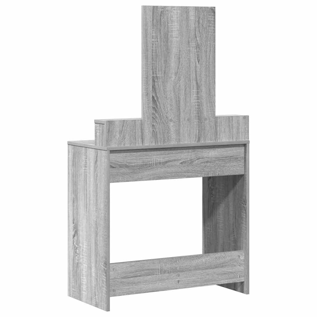 Tavolo da trucco grigio Sonoma in legno ingegnerizzato 79 x 41 x 140 cm con specchio piano e 2 cassetti, mobiletto consolle salvaspazio per camera da letto
