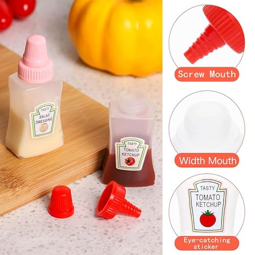 Image of Cots and Cuddles 2pc Portable Mini Ketchup Bottle, Condiment Squeeze Transparent Plastic Sauce Bottles 25ml Refillable Jar for Travel, Camping, School Kids & Office Adults Bento Lunch Box (2pc)