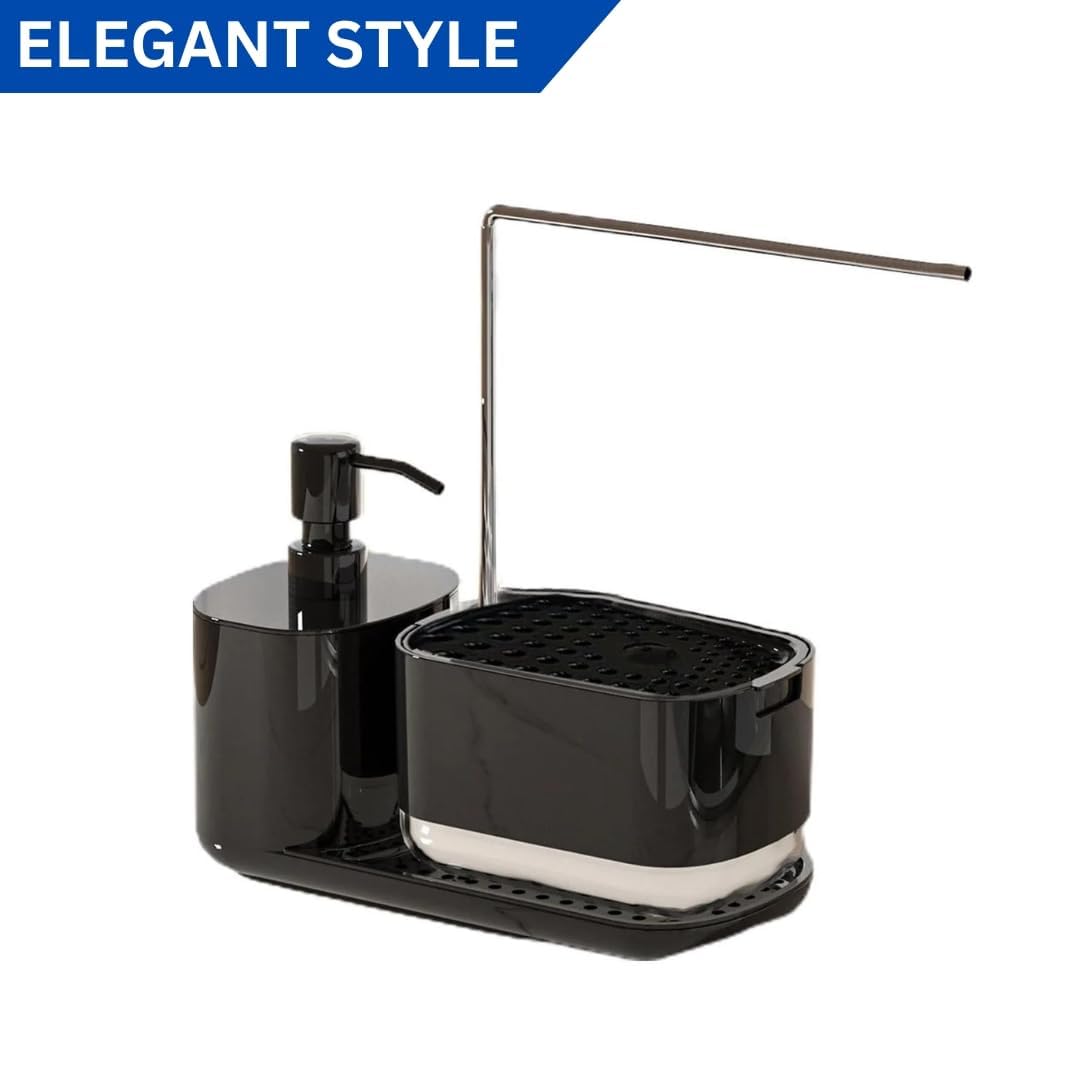 Kitchen Soap Dispenser Set with Tray and Sponge Holder, Dish and Hand Soap Dispenser with Dishcloth Holder 4-in-1 Kitchen Sink Countertop Storage Organizer, Useful Kitchen Gadgets