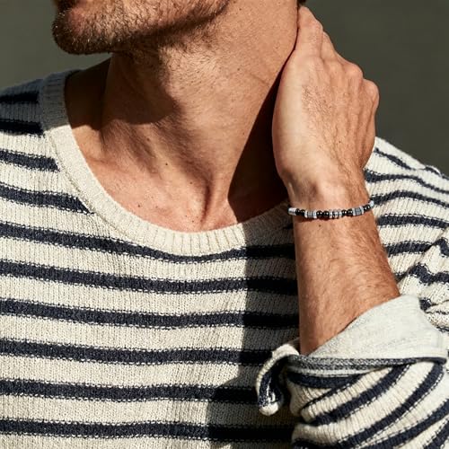 Pulsera de acero inoxidable para hombre con cuentas de ágata negra miniatura 5