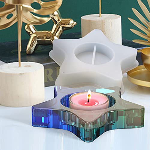 Fogun Incense Holder Mold For Resin, Crystal Five-Pointed Star Candlestick Epoxy Resin Mold Candle Holder Silicone Mould Tealight Candles Holders Resin Mold #TOP1
