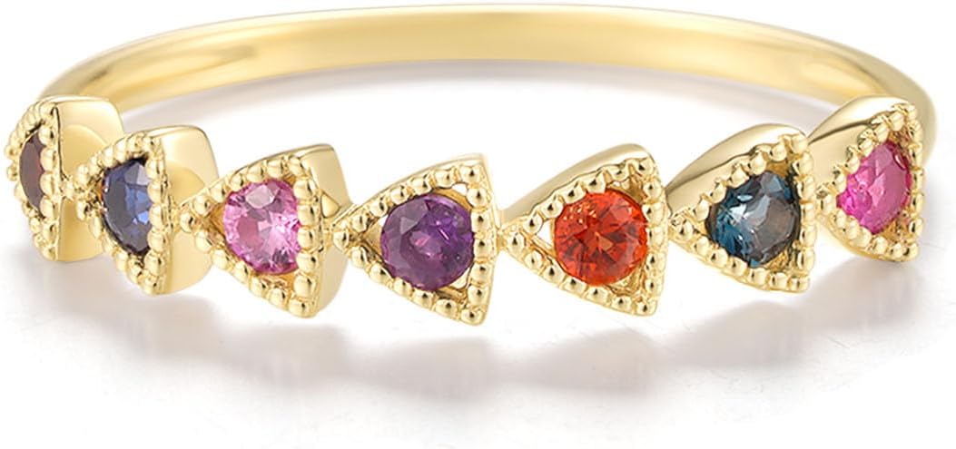 Santuzza 10K Solid Gold Cluster Gemstone Dainty Ring for Women