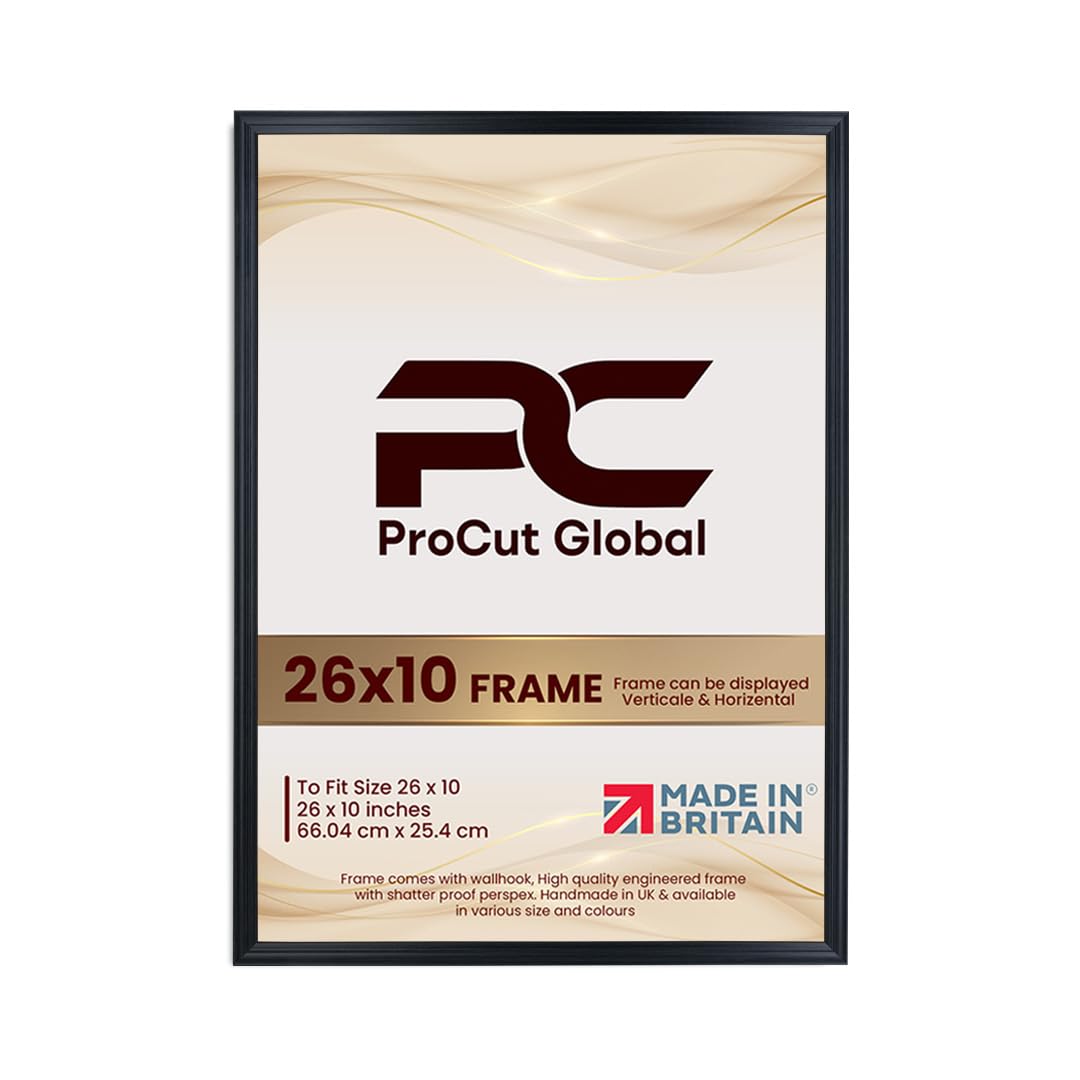 Procut Global 26x10 Black Picture Frames - Classic Wooden Photo Frame with Shatterproof Perspex for Wall or Tabletop - Perfect for Posters, Certificates & Prints - Sizes & Colors Available