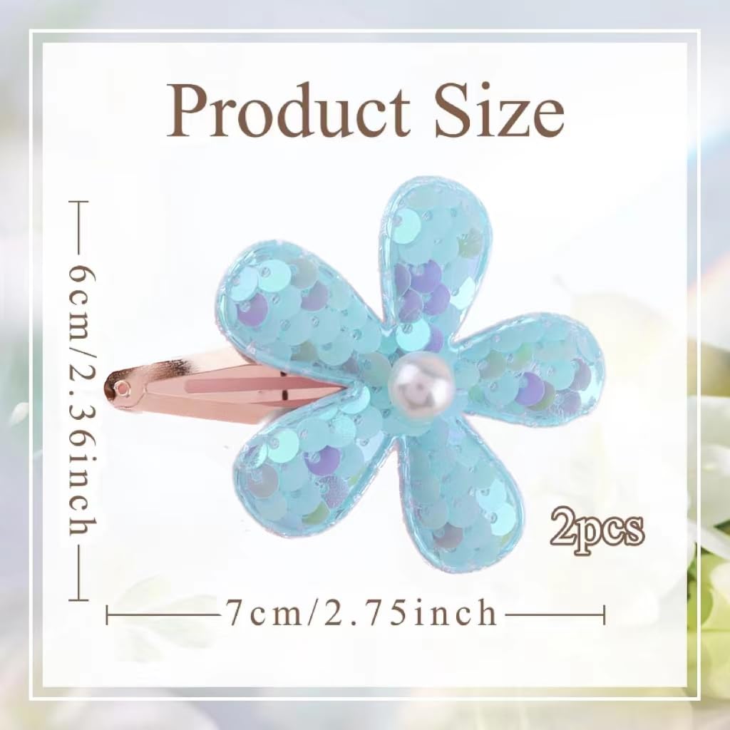 2Pcs Sequins Flower Hair Clips for Girls Cute Snap Hair Clips with Pearl Hair Barrettes Spring summer Hair Accessories Birthday Party Supplies (Purple;)