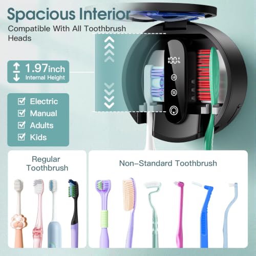Image of Upgraded Toothbrush Holders for Bathroom, Tooth Brush Holders Wall Mounted,Toothbrush Holder Organizer with LED Smart Screen,Cleaning and Drying Fits All Toothbrushes for Home & Travel