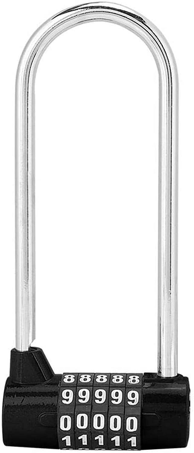 Cerradura de puerta, cerradura de código de combinación de 5 diales, candado de contraseña de aleación de zinc duradero en forma de U extra largo, para gabinetes, manijas de puerta, gimnasio, bicicle