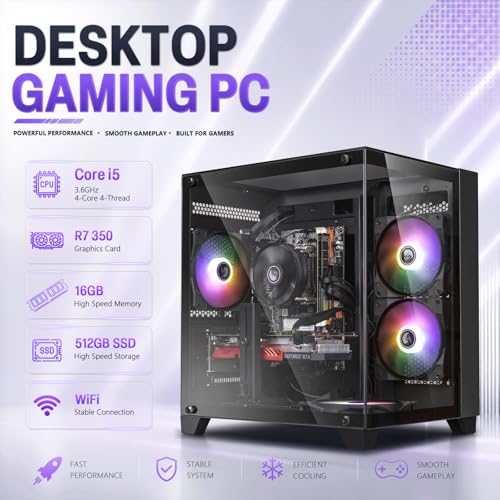 Image of ZER-LON Gaming PC Desktop Computer, Core I5 up to 3.6GHz, Radeon R7 350 4G | 16G RAM, 512GB SSD, WiFi, Prebuilt Gaming PC Tower Computer for Game Design and Office