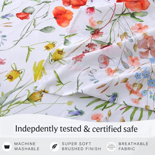 Image of MUXHOMO King Size 4 Piece Sheet Set, Soft & Breathable Sheet Set for Bedroom with Deep Pocket Up to 16 inch, Wrinkle-Free & Cooling Bed Sheets with Flat Sheet, Fitted Sheet & Pillowcases - Spring Flower
